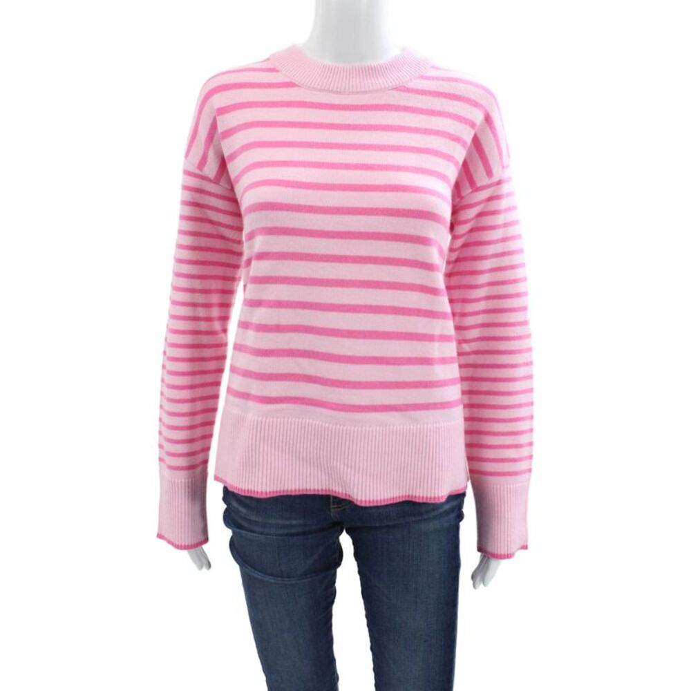 Addison Bay Womens Pullover Sweater Striped Crew Neck Pink Long Sleeve Size S